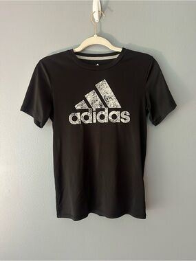 adidas Black Tee with Distressed White Logo